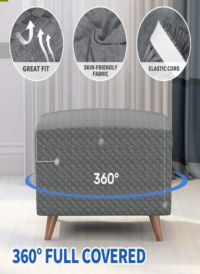 MAXIJIN غطاء مسند قدم مستطيل الشكل من قماش الجاكار من ماكسيجين، غطاء قابل للطي للتخزين، غطاء واقي للأثاث، غطاء ناعم وسميك مع قاعدة مطاطية (مسند قدم صغير، رمادي فاتح) - Image 3